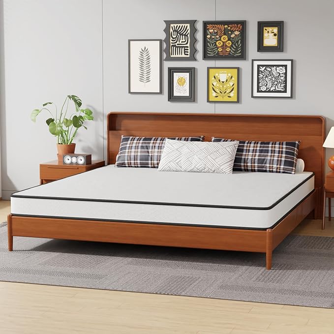 PayLessHere 6 Inch Hybrid Mattress with Innerspring and Foam/Fiberglass Free/Medium Firm Spring Mattress/King Size Mattress in a Box/CertiPUR-US Certified/Cool Sleep Pressure Relief
