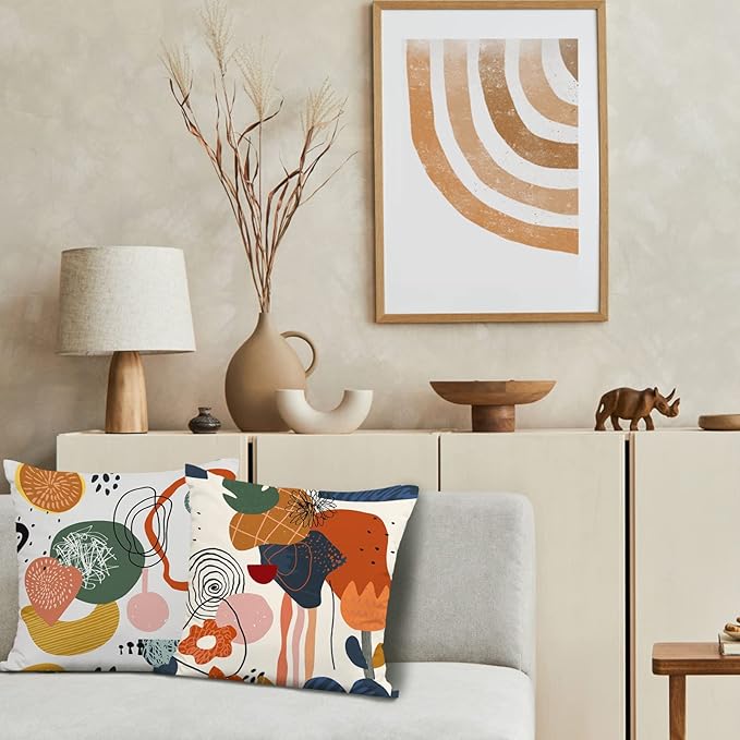 Jartinle Colorful Abstract Art Mid Century Modern Throw Pillow Covers 16x16 Fall Boho Floral Geometric Minimalist Pillow Covers for Couch Outdoor Décor Set of 4