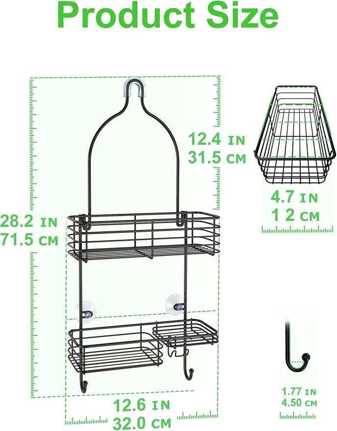 SMARTAKE Hanging Shower Head Caddy, Rustproof Bathroom Shower Shelf Organizer, SUS201 Stainless Steel Over The Storage Rack, for Toilet, Bathroom, Black