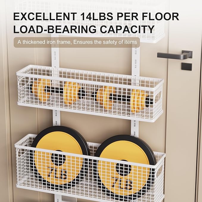 8-Tier Over The Door Pantry Organizer,Hanging Spice Rack,Over Door Adjustable Basket with Handle,Pantry Organization And Storage, Laundry Room,Bathroom,Large Capacity,D5.3xW15.7xH74.8 in