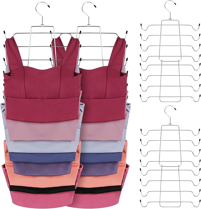 ZEDODIER Tank Top Hanger, 4 Pack Space Saving Bra Hangers, Non-Slip Hanging Sport Bras Holder, Closet Organizers and Storage for Camisoles Tank Tops Bras Ties Swimsuits Strappy Dress, Silver