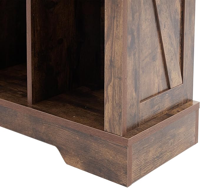 9 Cube Storage Organizer, 3 Tier Bookshelf for Living Room, Farmhouse Bookcase with Led, Kids Toy Storage Cabinet, Wall Cubby Shelves for Home Decor, Wood Display Cabinet for Bedroom, Brown