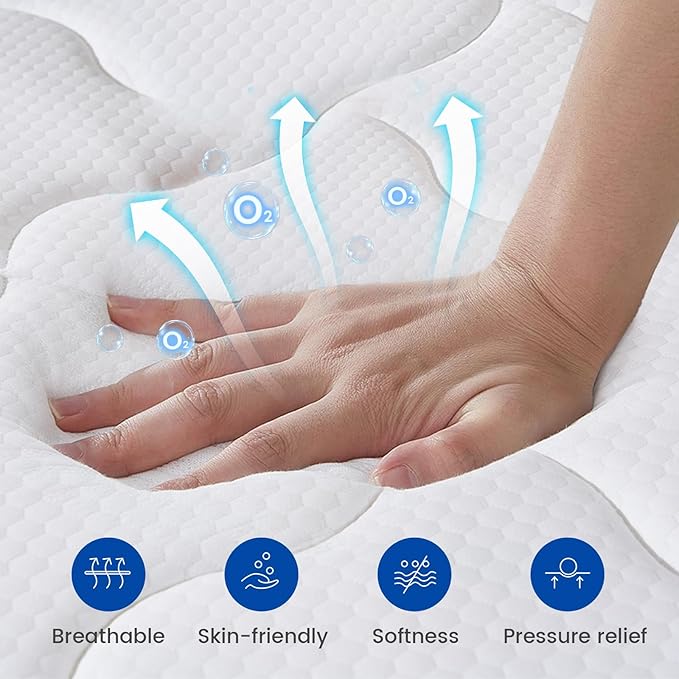Queen Mattress, 10 Inch Medium Plush Hybrid Queen Size Mattresses in a Box, Individual Pocket Coil for Motion Isolation, Cooling and Breathable, CertiPUR-US