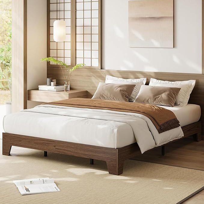 Garvee Wood Platform Bed Frame, Queen Size Bed Frame, Wood Slat Support, No Box Spring Needed, Easy Assembly, Noise-Free Design, Underbed Space for Storage