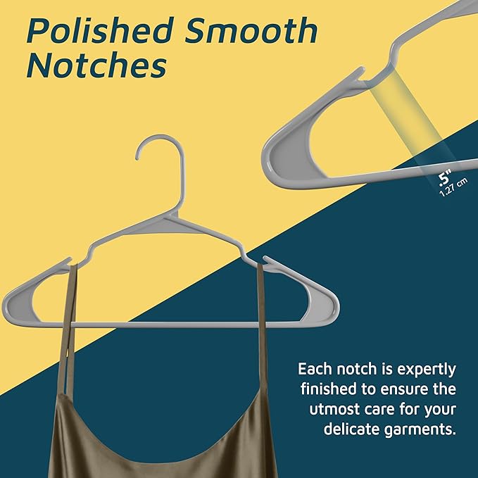 Plastic Clothes Hangers – Heavy Duty Hanger Set, for Organizing Clothes, Dresses, and Coat, Holds Up to 5 lbs, Space-Saving Hangers with Non-Slip Shoulder Grooves, Pack of 120, Gray