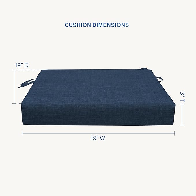 Honeycomb Outdoor Essentials Set of 2 Square Seat Pads, 19 x 19, Hampton Texture Navy Dining Chair Cushions for Patio Furniture