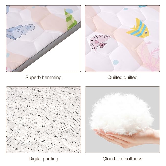Baby Play Mats for Floor, Premium 50x50 Playpen Mat, Odorless Baby Mat, Soft Padding Infant Play Mat, Non-Slip Cushioned Baby Playmat for Babies, Machine Washable Easy Care (Marine Animals)