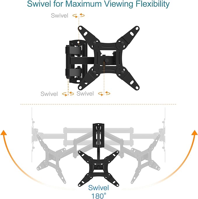 EVERVIEW Full Motion TV Monitor Wall Mount Bracket Articulating Arms Swivel Tilt Extension Rotation for Most 13-42 Inch LED LCD Flat Curved Screen Monitors & TVs, Max VESA 200x200mm up to 44lbs