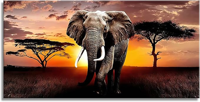 XXMWallArt FC3062 Canvas Wall Art Elephant Picture African Wild Animals Artwork Painting Print for Living Room Bedroom Kitchen Home and Office Wall Decor