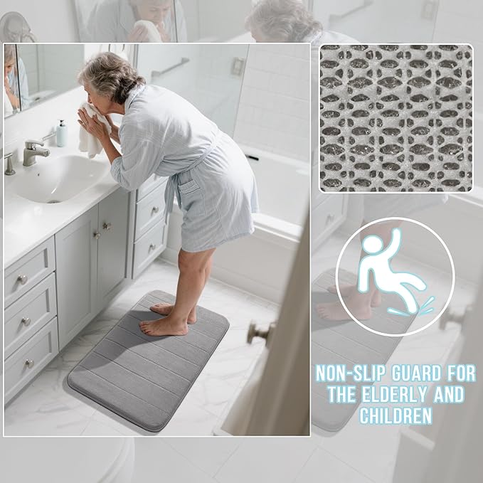 Yimobra Bathroom Runner 55"x24", Non Slip Memory Foam Bath Mat, Super Soft Water Absorbent Hallway Carpet, Machine Washable Rug for Vanity Tub Shower, Gray