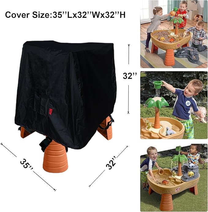 Kids Water Table Cover Fit Step2 Dino Dig Sand and WaterTable,Waterproof DustProof Anti-UV Outdoor Kids Water and Sand Toys,Cover only(35''x32''x32'')