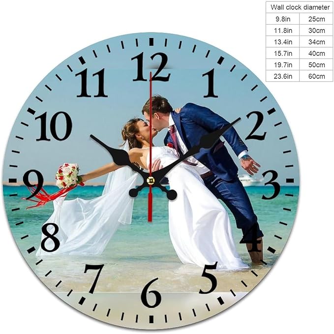 Custom Wall Clock, Personalized Wall Clock with Photo/Image Text Non-Ticking Clock Silent Customized Digital Wall Clocks Customized Gift for Living Room Kitchen Bathroom Home Decor 19.69''