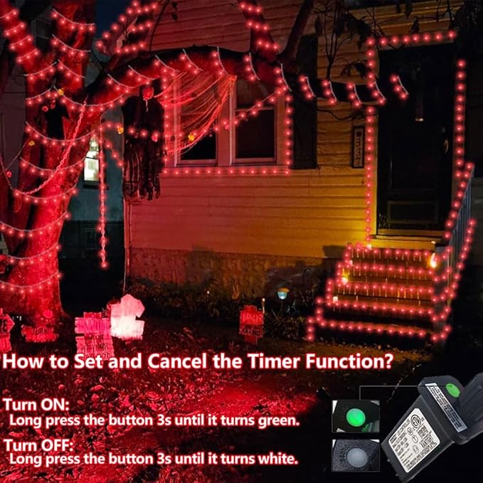 QITONG 165ft 500 LED Red Halloween Lights Outdoor Waterproof, Clear Wire String Lights Plug in, 8 Modes Christmas Light Indoor
