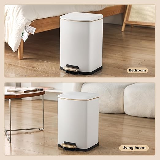 ELPHECO Bathroom Trash Can with Lid 4 Gallon / 15.1 Liter Stainless Steel Garbage Bin with Pedal White Trash Can with Removable Inner Bucket for Kitchen (Matte White)