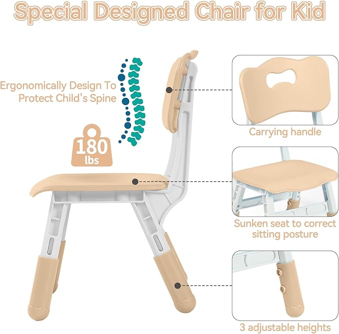 Height-Adjustable Kids Table and 4 Chairs Set, Toddler Table and Chair Set with Graffiti Desktop, 31.5''L x 23.6''W Children Activity Table for Daycare, Classroom, Home