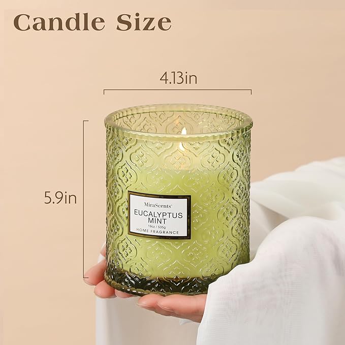 Eucalyptus Mint Scented Candles, Large Natural Soy Candle, 88 Hours Burning Time, Decorative Candles in Glass, Aromatherapy Candle Gift for Women, 19oz