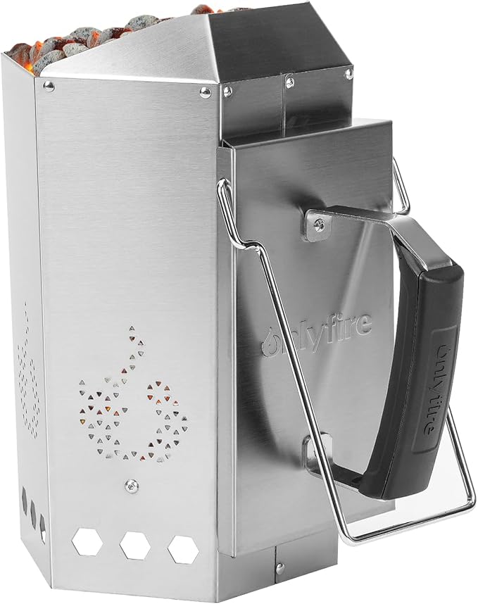 onlyfire Stainless Steel Charcoal Chimney Starter BBQ Chimney Starter for Charcoal Grill and Barbecues, Fire Starter for Outdoor Cooking, Sturdy and Easy to Use BBQ Grill Tool Grilling Accessories