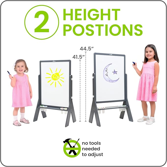 Little Partners Peek-A-Boo Art Toddler Easel, Children's Two-Sided Adjustable Height Clear Acrylic Paint Station for Kids with Built-in Storage, Eraser, Paint Containers (Earl Grey)
