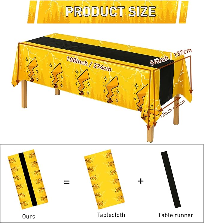4Pcs 2in1 Yellow Cartoon Birthday Party Decorations Tablecloth, 54" x 108" Table Cloth Disposable Rectangle Plastic Table Cover for Kids Baby Shower Party Supplies