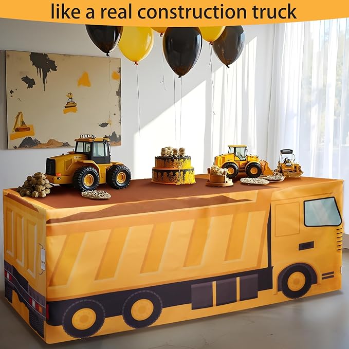 8Ft Construction Vehicle Table Cloth,Construction Birthday Decorations for Kids' Boys' Party Decorations, Baby Shower Birthday Party Supplies