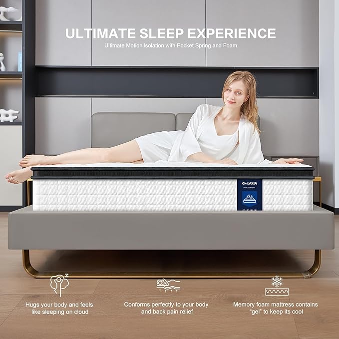 12 Inch White Twin Spring Mattress,Medium Firm with Gel Memory Foam,Individually Pocketed Coil,Fiberglass-Free Fire Retardant CertiPUR-US Certified,75"*39"*12"