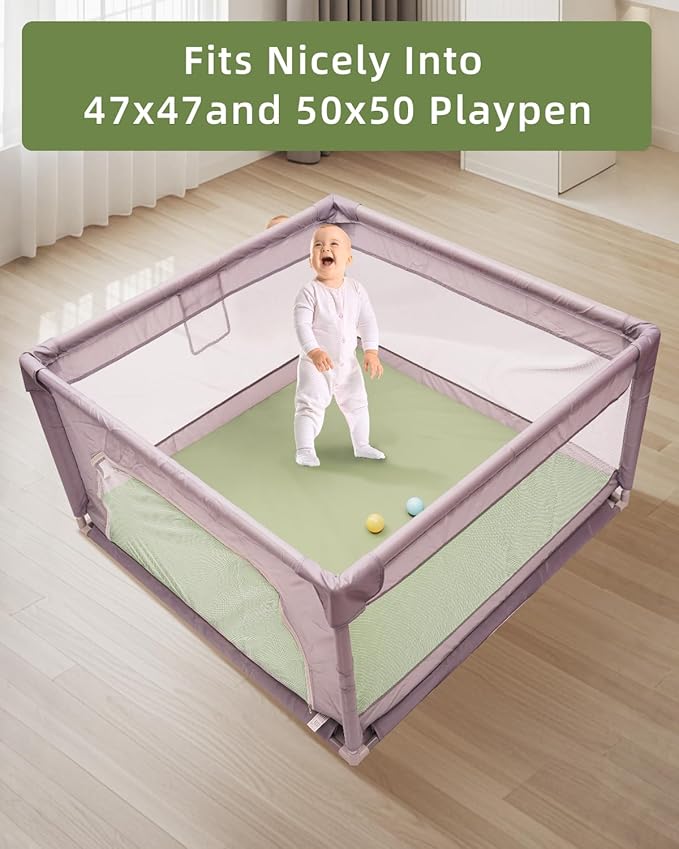 Lansber：1.2" Padded Baby Play Mat 50x50 Playpen Mat- Extra Thick Double-Sided Waterproof Vegan Leather for Infants and Toddlers, Soft and Easy-to-Clean Floor Mat for Crawling & Play