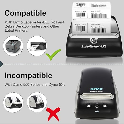 L LIKED 220 PCS 4"x 6" Direct Thermal Labels White Perforated Shipping Label, Compatible with DYMO 4XL 1744907,Zebra, Rollo, Jadens, Nelko, 220 Labels per Roll, 1 Roll