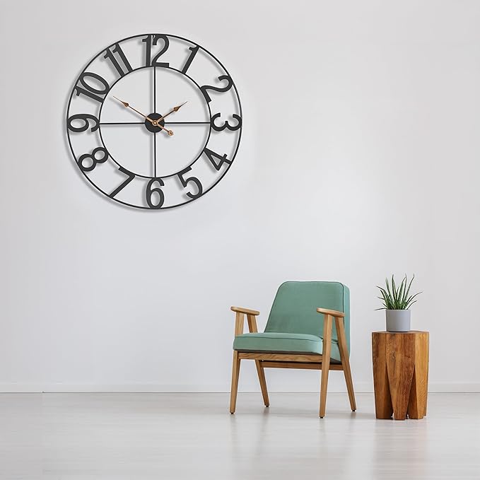 Sorbus 32-Inch Large Wall Clock – Decorative Black Metal Clock with Gold Hands – Silent, Battery Operated, Modern Wall Decor for Living Room, Kitchen, or Office – Great Gift for Housewarming or Office