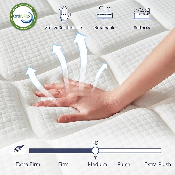 King Mattress, 10 Inch Hybrid Memory Foam Mattress in a Box, Individually Wrapped Pocket Coils Mattress for Isolate Motion ,Pressure Relief, CertiPUR-US Certified, Fiberglass Free & Support Comfort