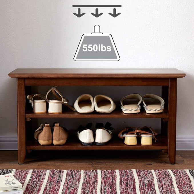 XKZG Storage Bench Wooden Shoe Rack Bench Rustic Solid Wood Entryway Bench (Brown,31.5")