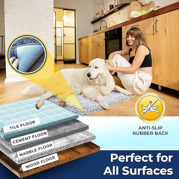Muddy Mat Chenille Bathroom Rugs Quick Dry Microfiber Mats Non Slip Washable, Extra Thick, Soft and Highly Absorbent Bath Mats for Bathroom, Kitchen, and Shower Floor - White Runner 59"X24"