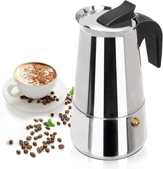 9 Cup 450ml Moka Pot Stainless Steel Espresso Coffee Maker Stovetop Percolator Coffeemaker Italian Classic Style Brewing Greca Cafe Mocha Machine for Cafeteras Lover Camping Travel and Home Use 15oz