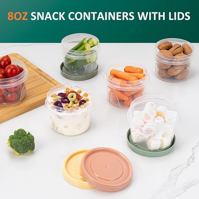 8 Oz Small Food Containers with Lids, 24 Pack, 1-Cup Reusable Snack Containers with Screw Top for Food Small Portions Meal Prep Freezer Storage, Microwave Freezer Dishwasher Safe, 4 Colors