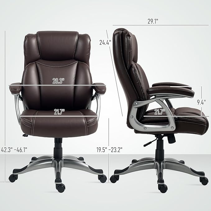 HOMCOM Executive Office Chair with Tilt Function, PU Leather High Back Desk Chair, Swivel Computer Chair with Adjustable Height, Brown