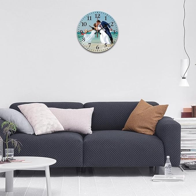 Custom Wall Clock, Personalized Wall Clock with Photo/Image Text Non-Ticking Clock Silent Customized Digital Wall Clocks Customized Gift for Living Room Kitchen Bathroom Home Decor 9.84''