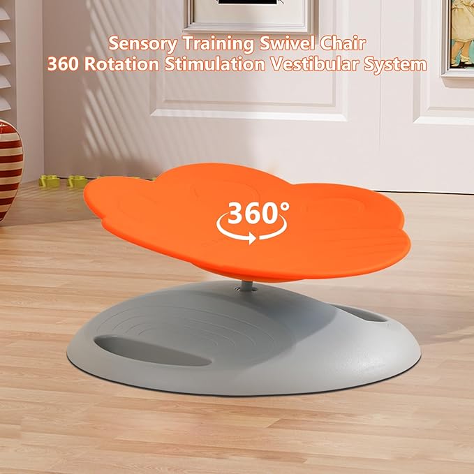 Swivel Chair for Kids, 360° Spinning Seat, Toddler Sit and Spin Chair, Sensory Balance Toys for Children, Autism Sensory Equipment ADHD Perfect for Home Classroom Therapy Centers (Orange)