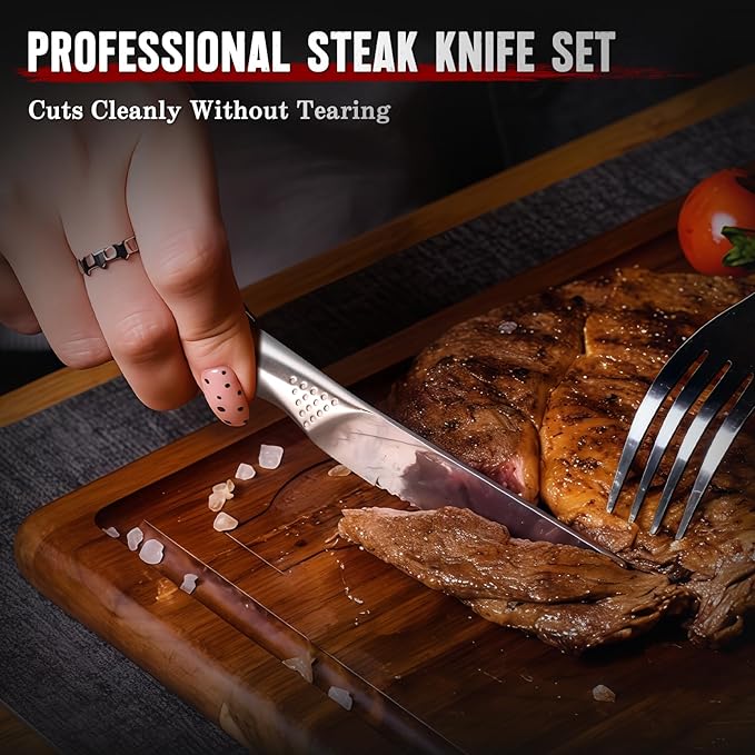Huusk Serrated Steak Knives Set, 4.5" Japanese Stainless Steel Steak Knives Set of 12, Sharp Dishwasher Safe Dinner Knife for Kitchen Table, Gifts for Men