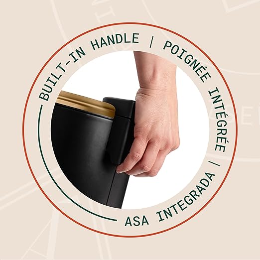 ACENTO 1.3 Gal Round Bathroom Trash Can with Lid – Stainless Steel Small Trashcan with Soft Close Pedal & Removable Liner – Compact Waste Bin for Bathroom, Bedroom, Dorm, Office – Matte Black & Gold