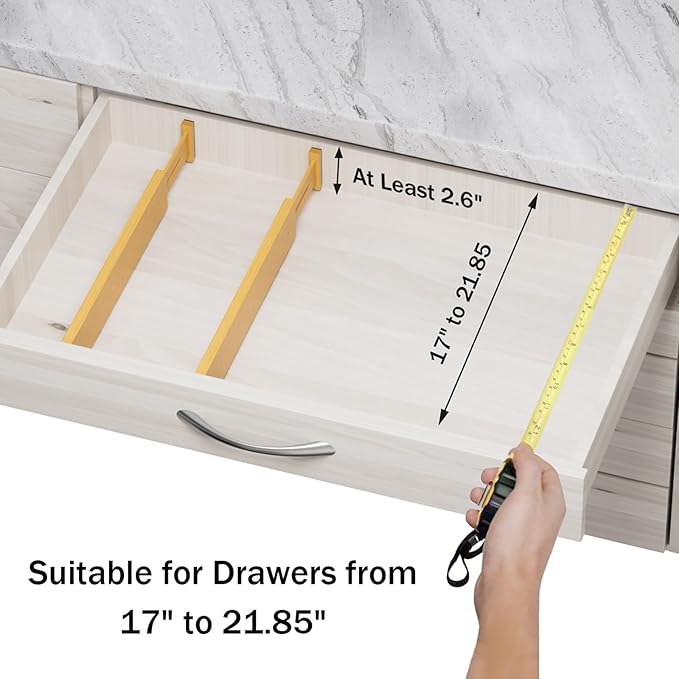 BAMBUROBA Bamboo Drawer Dividers, Adjustable Expandable Drawer Organization Separators - 17-22" for Bedroom, Bathroom, Dresser and Office - 8-Pack