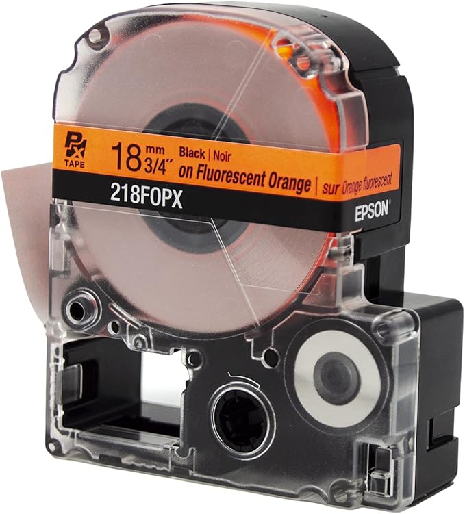 Epson LABELWORKS 218FOPX Genuine PET (Polyester) Tape Cartridge - Black on Fluorescent Orange Label Maker Tape - 3/4" (18MM) Wide, 30'