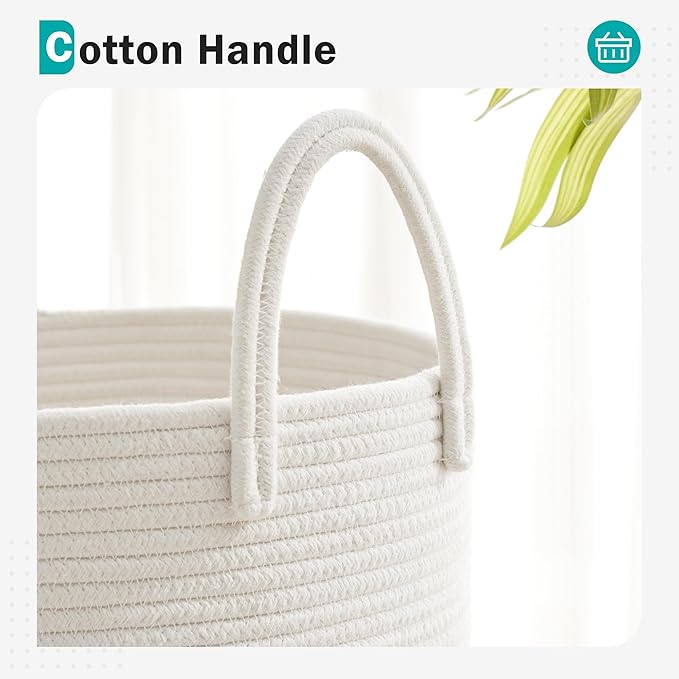 Cotton Rope Laundry Hamper by YOUDENOVA, 72L - Woven Collapsible Laundry Basket - Clothes Storage Basket for Blankets, Laundry Room Organizing, Bedroom Storage, Clothes Hamper – White