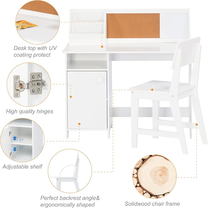 UTEX Kids Study Desk with Chair, Wooden Children School Study Table with Hutch and Chair for 3-8 Years Old, Student's Study Computer Workstation & Writing Table for Home School Use