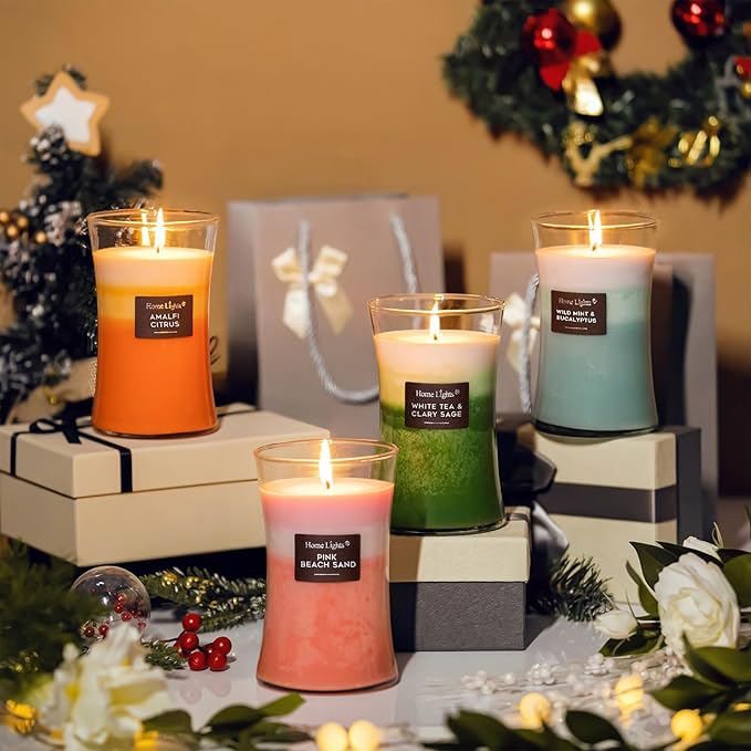 HomeLights 3-Layer Candles for Home Scented, 21.52 OZ Natural Soy Wax Scented Candles Burns Up to 100 Hours, Large Jar, White Tea & Clary Sage