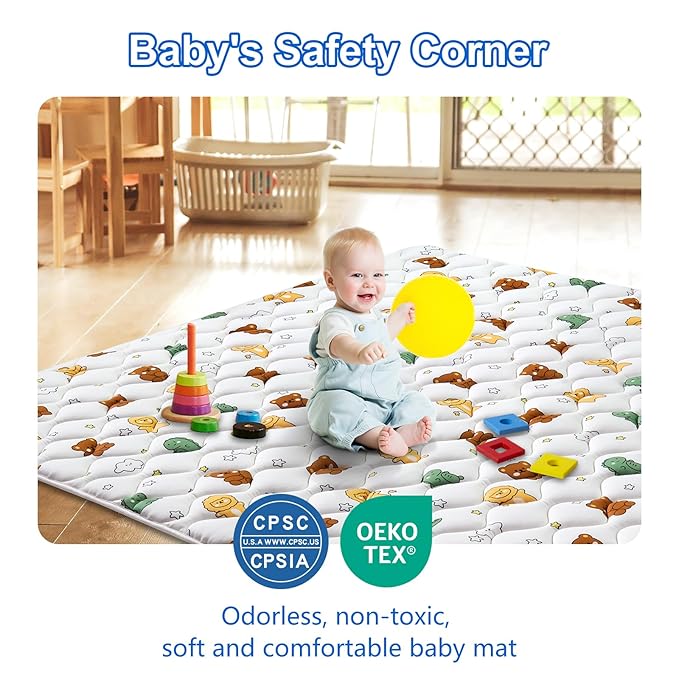 Lilyvibebearhappy Baby Play Mat 71" X 59", Premium Thicken Foam One-Piece Crawling Mat, Extra Large Non-Slip Cushioned Activity Playmats for Babies, Toddlers, Infants, Play & Tummy Time