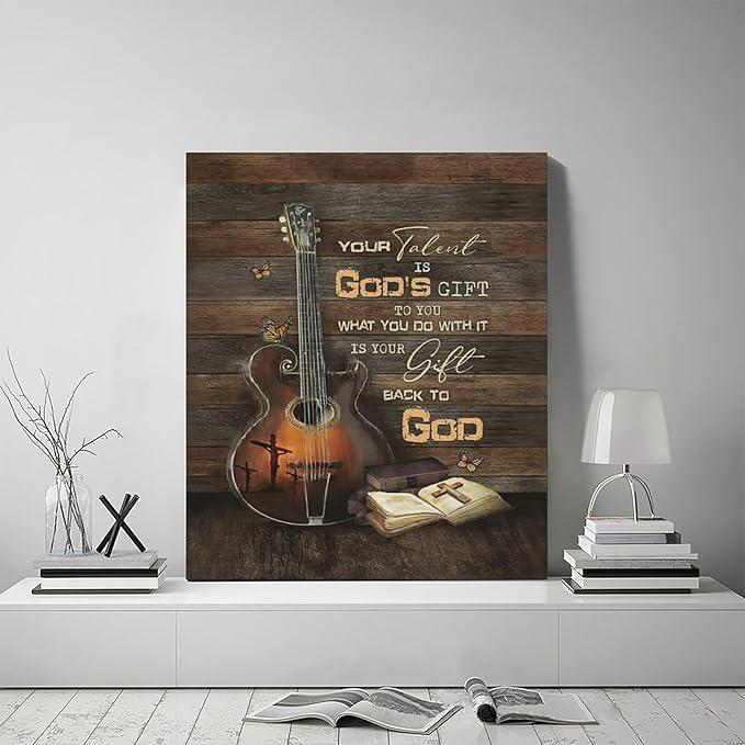 Christian Guitar Wall Art - Rock Music Guitar Wall Decor - Musical Pictures Artwork Inspirational Quotes Canvas Prints - Music Room Decor For Studio, Bedroom, Living Room, Bathroom - Framed 20"x24"