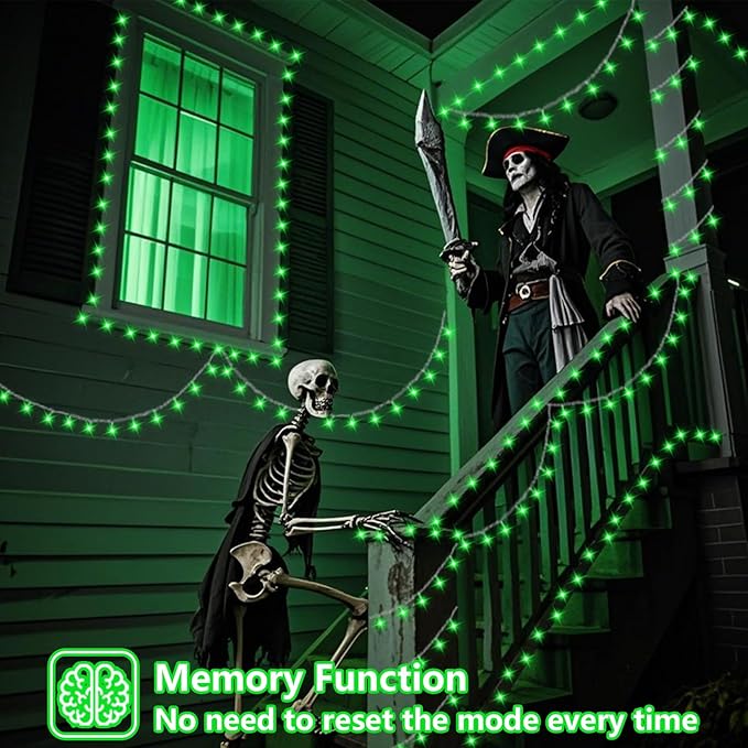 QITONG 165ft 500 LED Green Halloween Lights Outdoor Waterproof, 8 Modes String Lights Indoor, Clear Wire Christmas Light Plug in