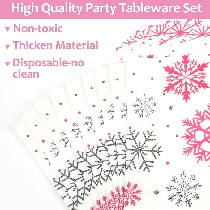 96 Pcs A Little Snowflake is on The Way Party Plates Napkins Tableware Set Winter It’s Cold Outside Supplies Disposable Dinnerware Girl Birthday Party Decoration Favors for Gender Reveal, 24 Guests