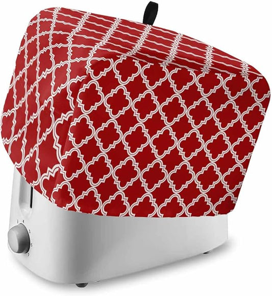 Toaster Cover 2 Slice Moroccan Pattern Toaster Oven Cover with Pockets Geometric Trellis Red Dustproof Bakeware Protector Small Kitchen Appliance Dust Covers and Fingerprint Protection for Women