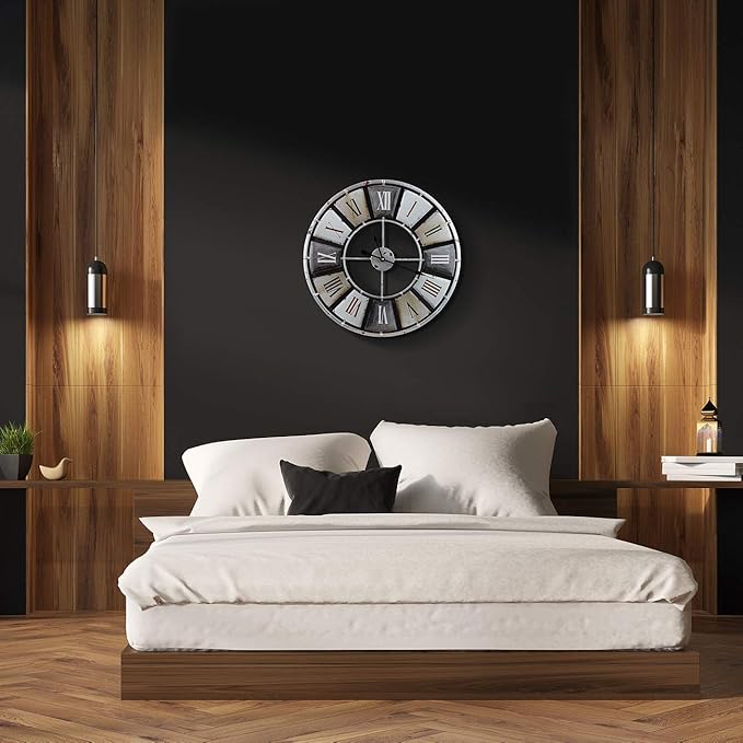 Sorbus Decorative Large 24-Inch Wall Clock for Living Room, Vintage Industrial Modern Rustic Farmhouse Style, Oversized Roman Numeral Clock, Modern Wall Clock, Ideal Room Décor