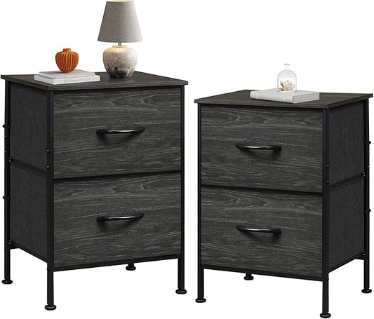 WLIVE Nightstand Set of 2, 2 Drawer Dresser for Bedroom, Small Dresser with 2 Drawers, Bedside Furniture, Night Stand, End Table for Bedroom, Dorm, Charcoal Black Wood Grain Print, Size L